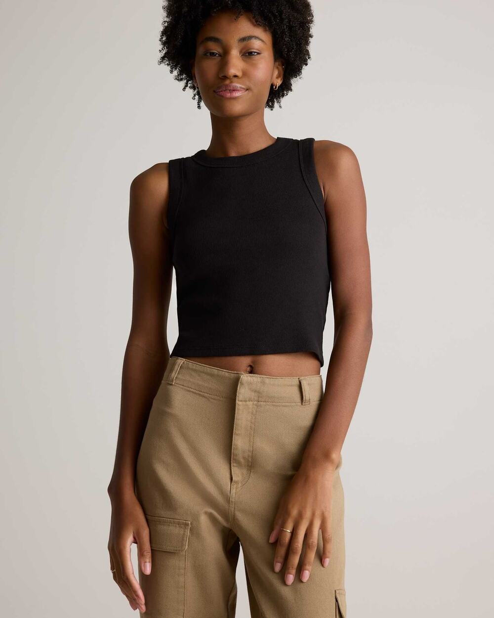 Zara Black Cropped Knit Vest Classic Sleeveless Crew neck Ribbed Tank Top Medium